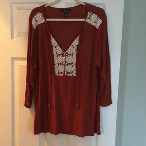 Boho Rust Top with Lace Accents